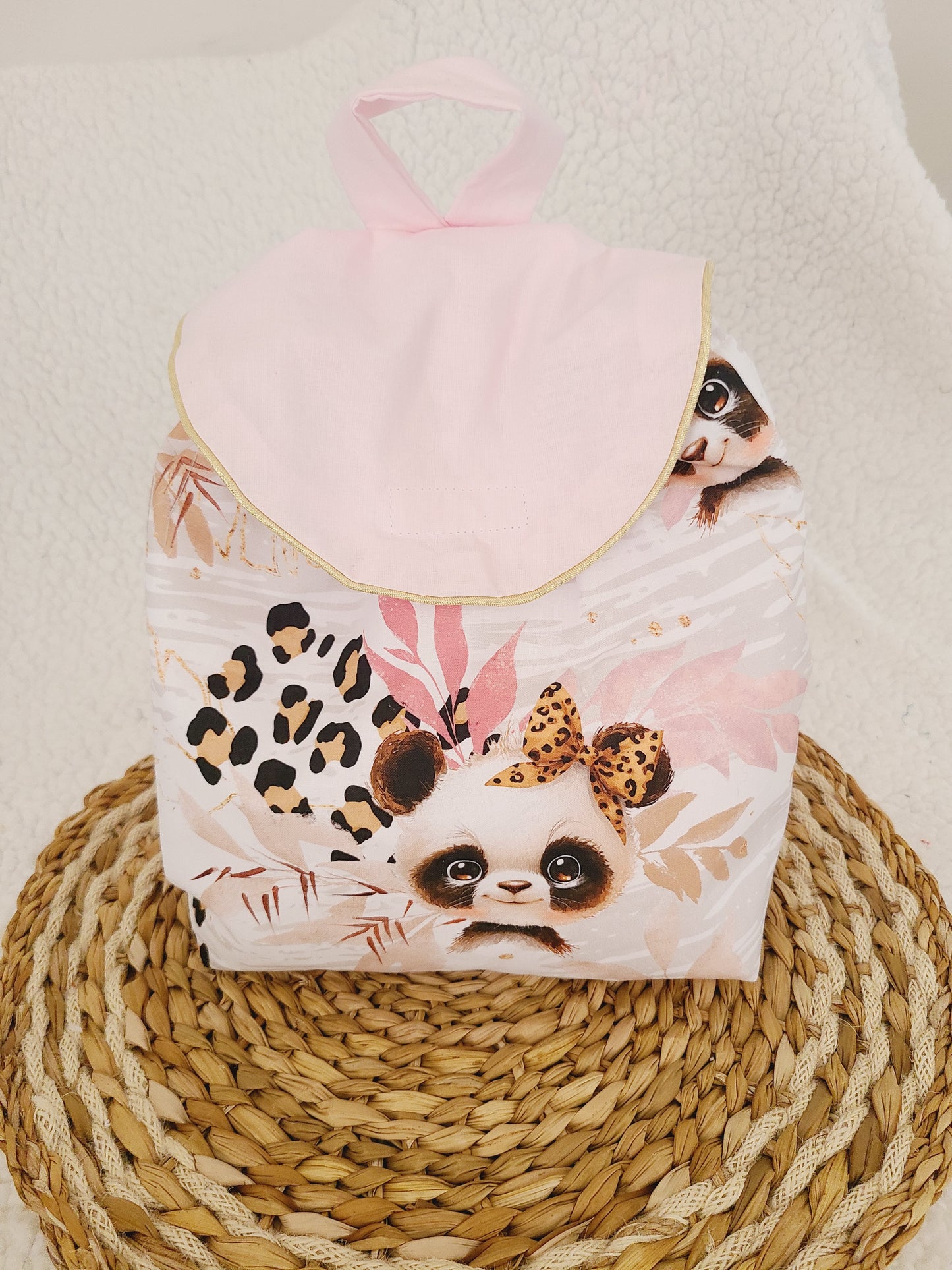 Sac à dos enfant personnalisé ,sac maternelle motif panda léopard
