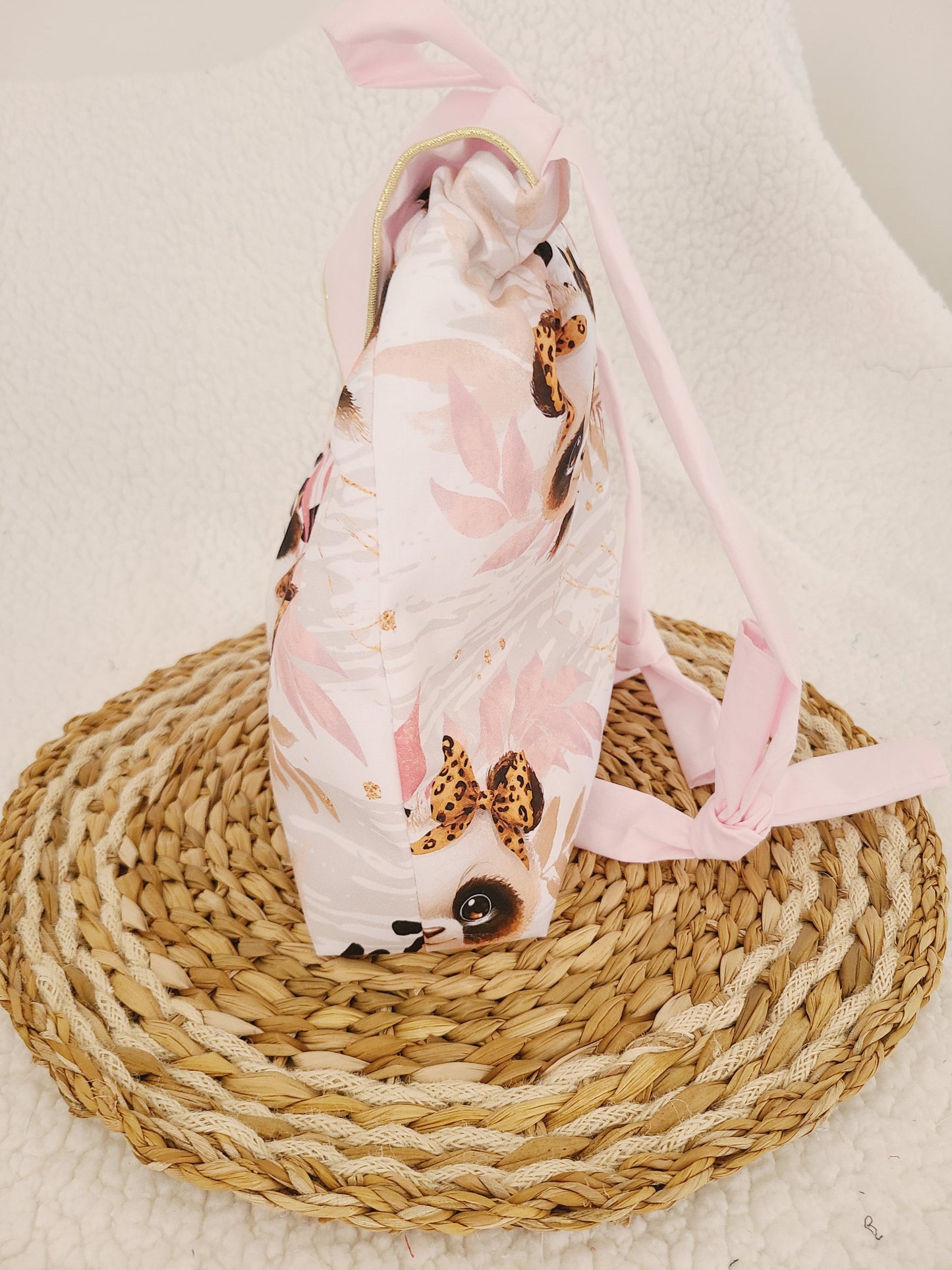 Sac à dos enfant personnalisé ,sac maternelle motif panda léopard