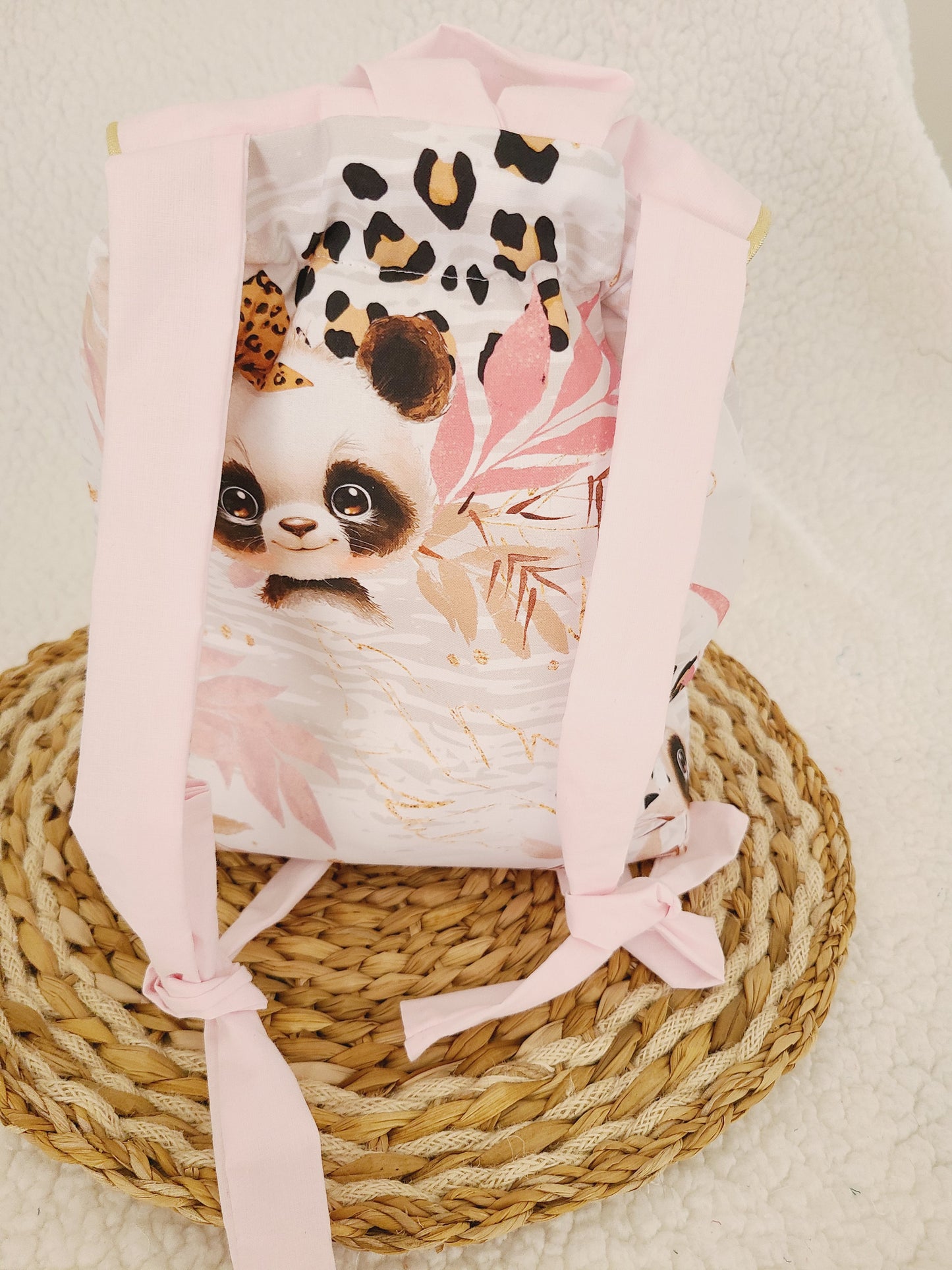 Sac à dos enfant personnalisé ,sac maternelle motif panda léopard