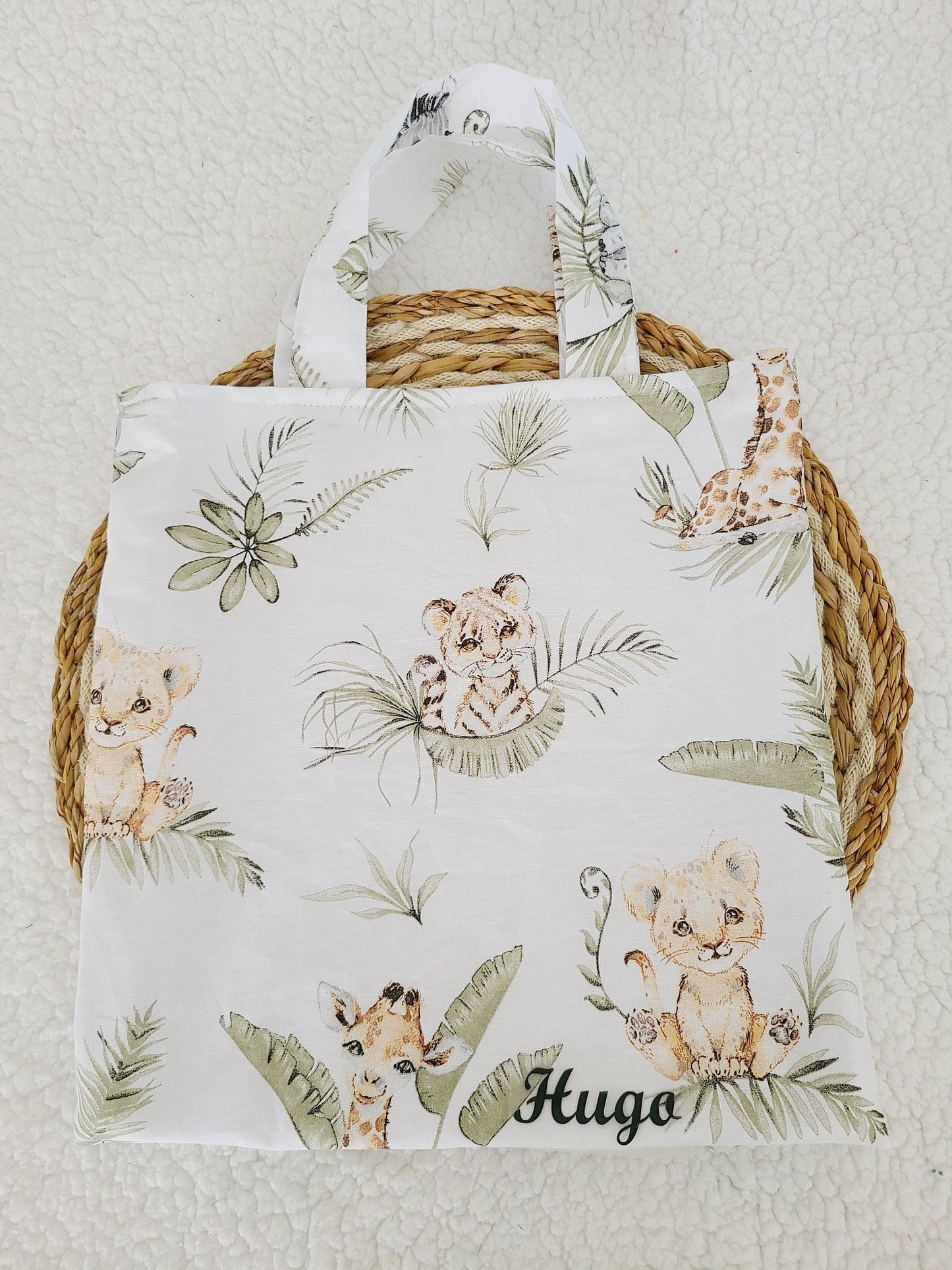 Sac de bibliothèque, tote bag motifs animaux de la savane