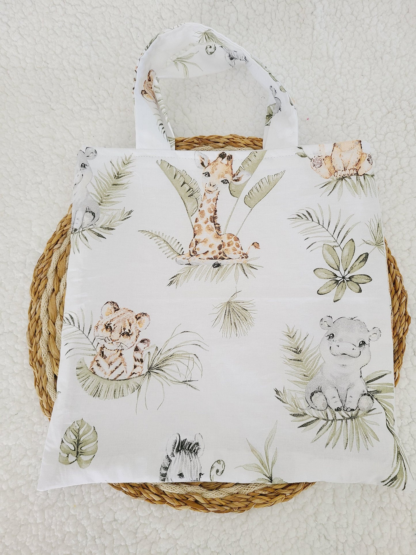 Sac de bibliothèque, tote bag motifs animaux de la savane