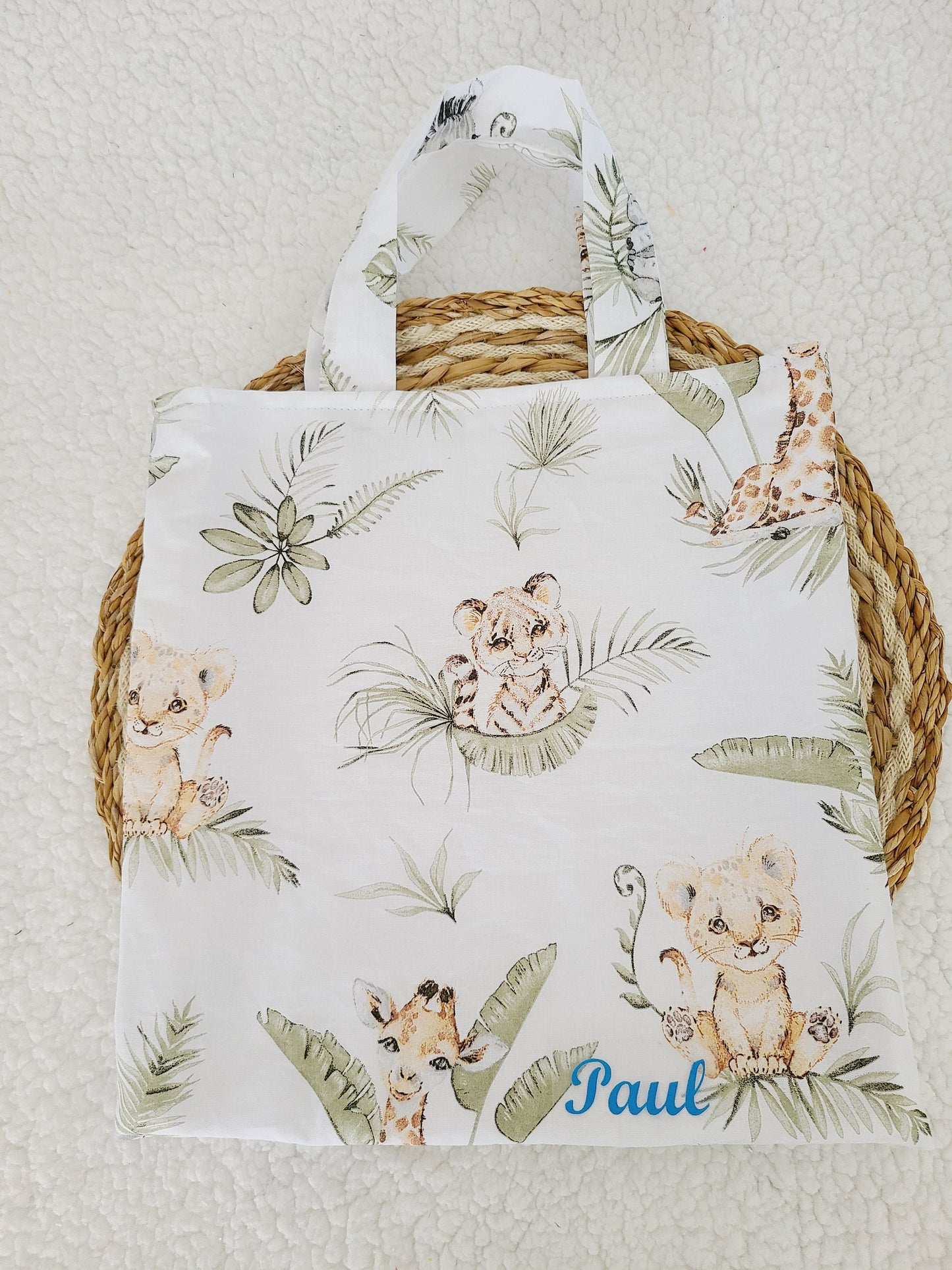 Sac de bibliothèque, tote bag motifs animaux de la savane
