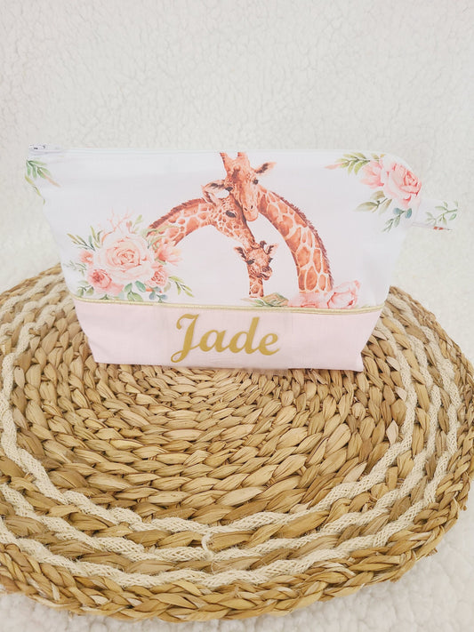 Trousse de toilette personnalisée en coton motif girafe