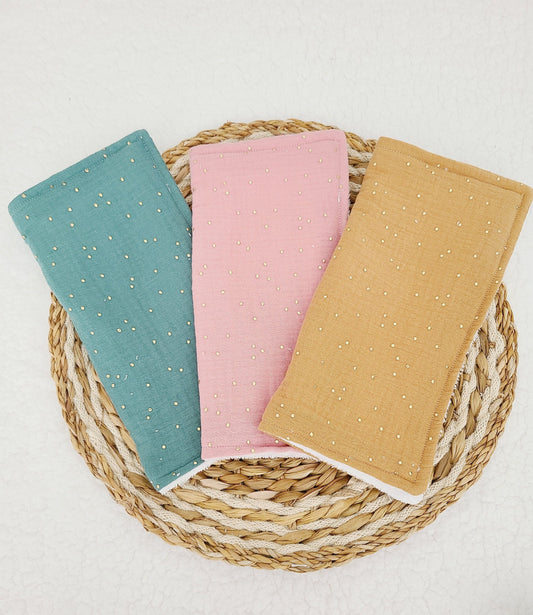 Serviette de table personnalisable en double gaze à pois dorés