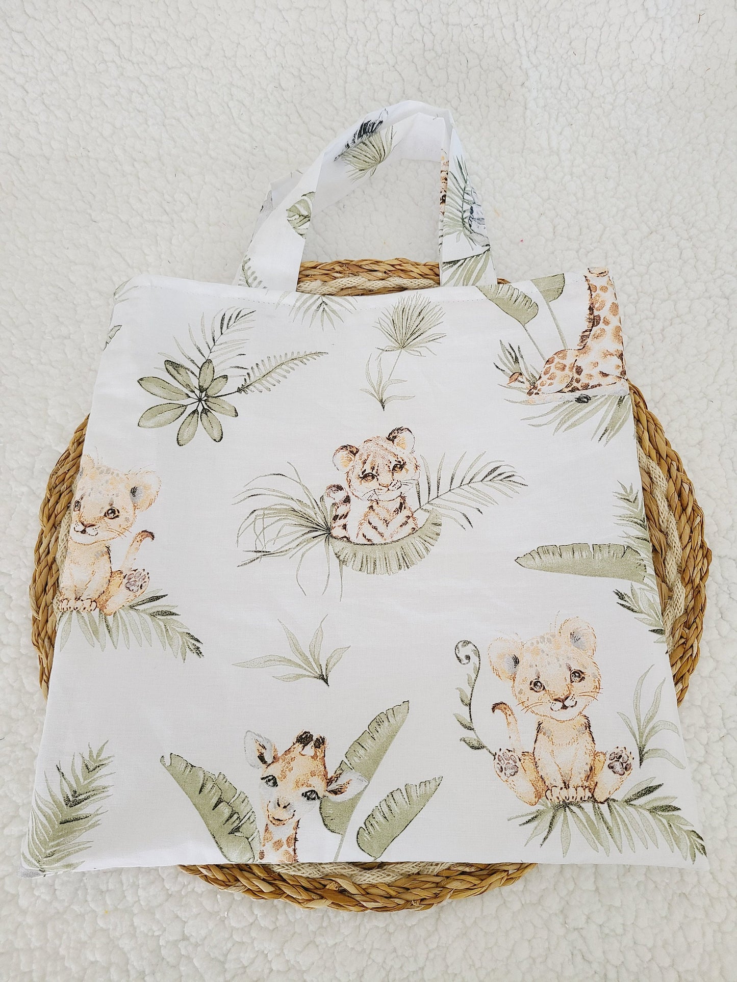 Sac de bibliothèque, tote bag motifs animaux de la savane