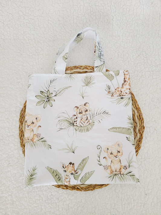 Sac de bibliothèque, tote bag motifs animaux de la savane