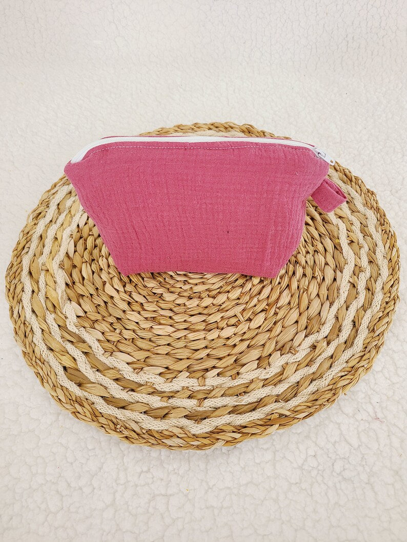 Trousse de maquillage personnalisée en double gaze coloris au choix