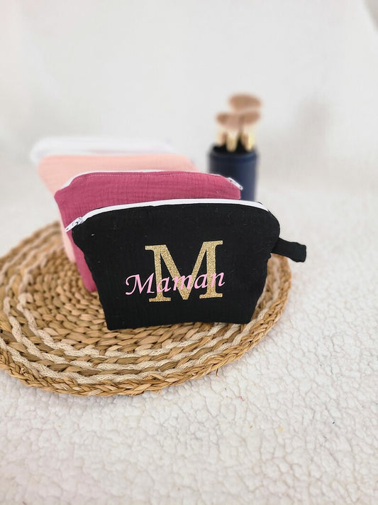 Trousse de maquillage personnalisée en double gaze coloris au choix